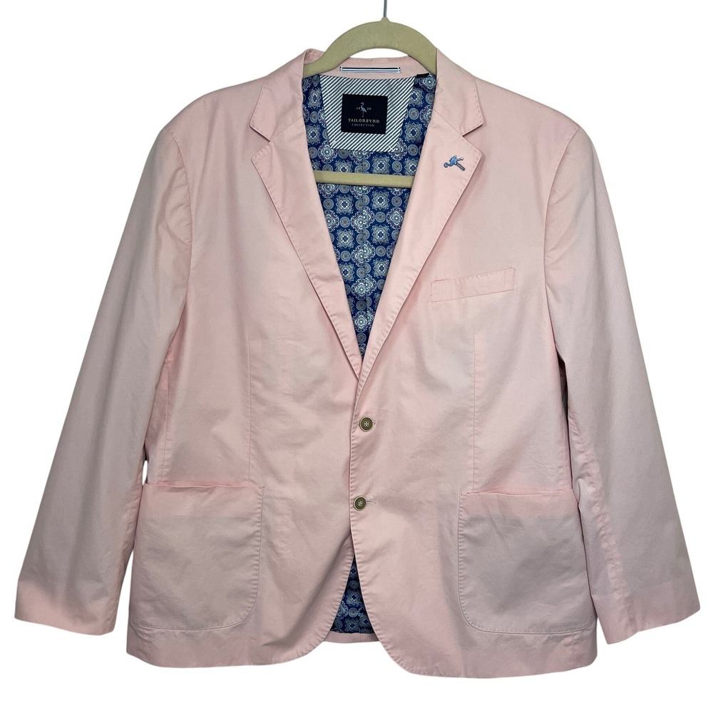 Tailorbyrd Collection Mens Pink Cotton Blazer Jacket 48R Sport Coat Preppy